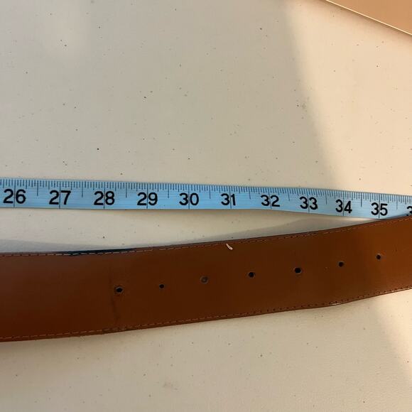 Vintage 90s Saffron Made in Italy Brown Genuine Leather Stone Buckle Belt M main image 5